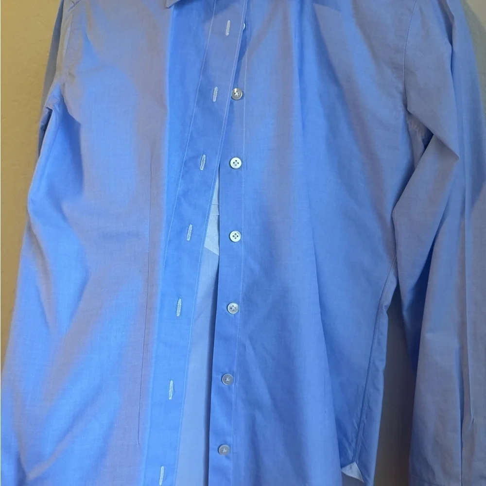 FInamore 1925 AUTHENTIC Tailored Blue Dress Shirt with Pointed Collar. Size 44